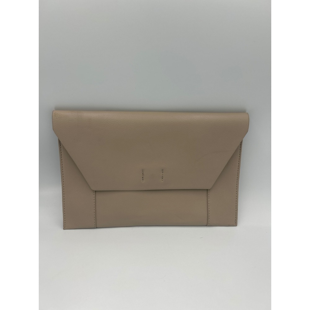 Shira Aleah Tan Beige Vegan Leather Envelope Clutch Bag Minimalist Evening Purse